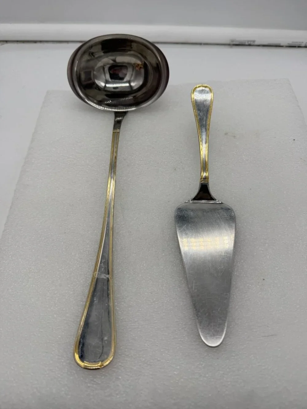 Solingen Germany Stainless Steel Serving Utensils Cake Server Ladle Gold Accent